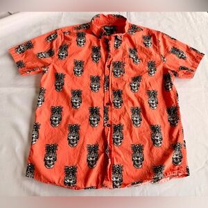 Super Massive Men's Orange Skull Pineapple  Casual Short Sleeve Shirt Size Large